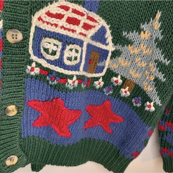 VINTAGE Heart Cardigan Sweater Large 80s Americana Granny Hand EmbroideredL - Picture 2 of 9